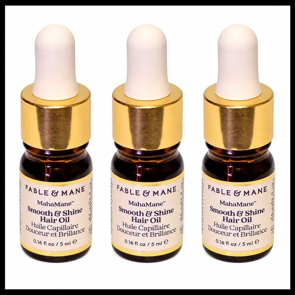 3 x Fable & Mane MahaMane Smooth Shine Hair Oil 5ml 0.16 fl oz Mini Travel Size